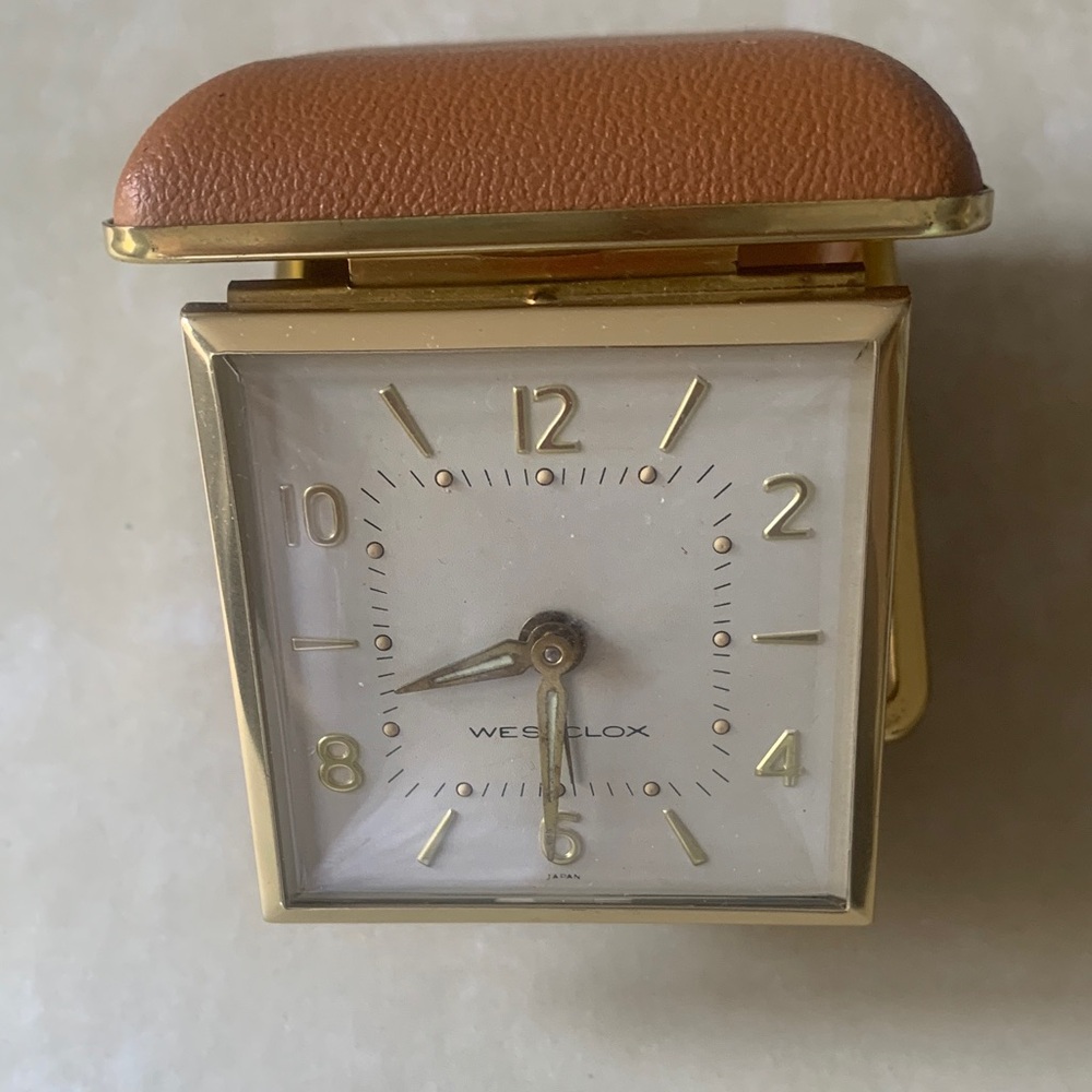 Westclox Gold and Tan Travel Alarm Clock